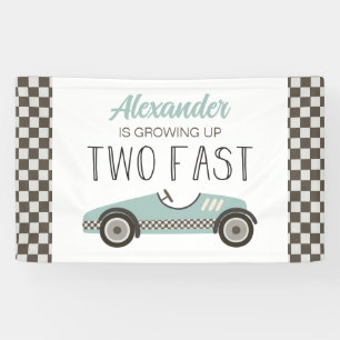 Twee snelle blauwe raceauto 2e verjaardagsbanner spandoek