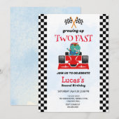 Twee snelle dinosaurus race auto 2e verjaardag par kaart (Voorkant / Achterkant)