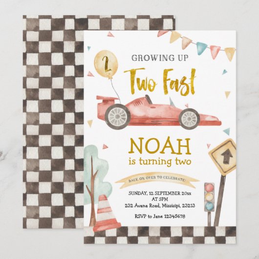 Twee snelle jongen tweede verjaardag racen uitnodi kaart (Voorkant / Achterkant)
