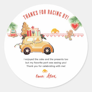 Twee snelle Kerst Gingerbread Auto 2e Verjaardag Ronde Sticker