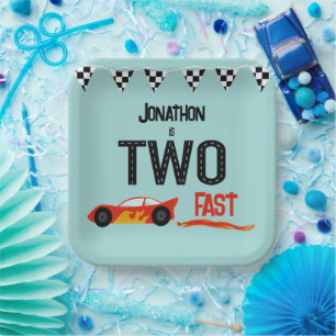 TWEE snelle kinder racewagen tweede verjaardagsfee Papieren Bordje