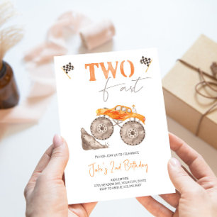 TWEE snelle Oranje Monster Truck Invitation Kaart