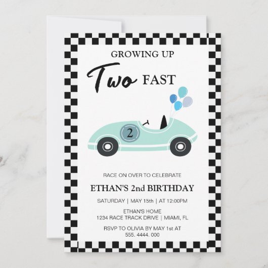 Twee snelle race auto jongens tweede 2e verjaardag kaart (Voorkant)