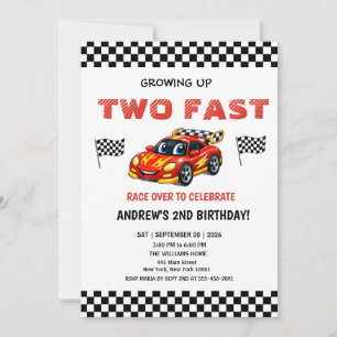 Twee snelle raceauto 2e verjaardagsfeest uitnodigi kaart