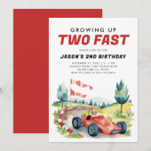 Twee snelle raceauto 2e verjaardagsuitnodiging kaart (Voorkant / Achterkant)