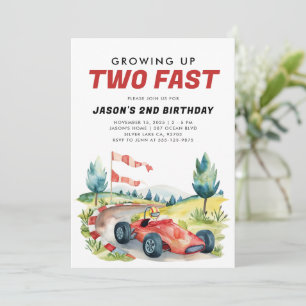 Twee snelle raceauto 2e verjaardagsuitnodiging kaart