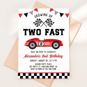 Twee snelle raceauto 2e verjaardagsuitnodiging kaart