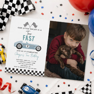 Twee snelle raceauto jongen 2e verjaardagsfeestje kaart