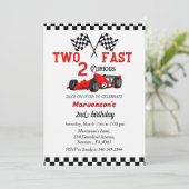 Twee snelle raceauto jongen 2e verjaardagsfeestje kaart (Staand voorkant)