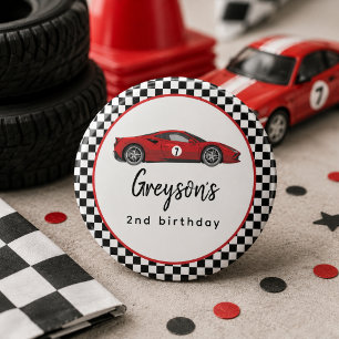 Twee snelle raceauto jongen 2e verjaardagsfeestje ronde button 3,2 cm