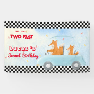 Twee snelle Red Fox Race Car 2e HBD Party Spandoek