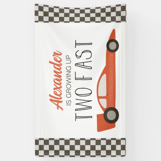Twee snelle Red Race Car 2e verjaardag Banner (Verticaal)