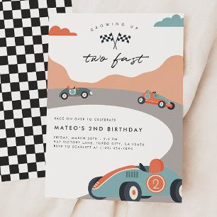Twee snelle retro race auto 2e verjaardag kaart