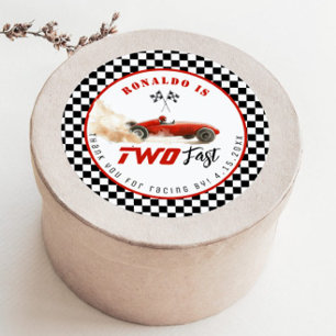 Twee snelle Rode race auto Boy Verjaardag Bedankt Ronde Sticker