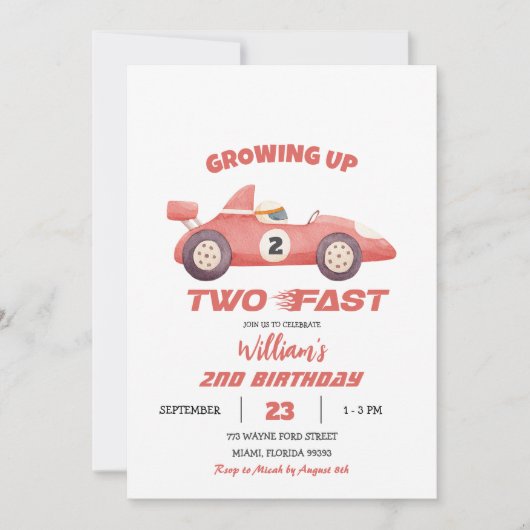 Twee snelle rode race auto tweede verjaardag kaart (Voorkant)