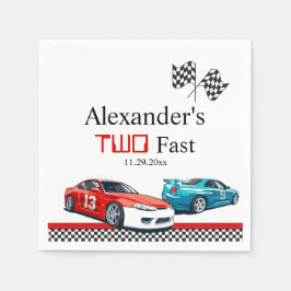 Twee snelle rode raceauto's servet