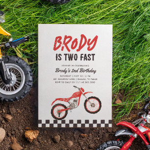 Twee snelle rode vuile fiets jongen 2e verjaardag kaart