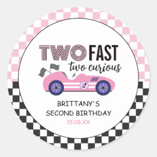Twee snelle roze race auto tweede verjaardag ronde sticker