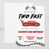 Twee Snelle verjaardagsuitnodiging, jongen race ui Kaart (Voorkant / Achterkant)