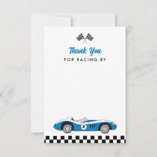 Twee snelle vintage blauwe raceauto jongen 2e verj bedankkaart