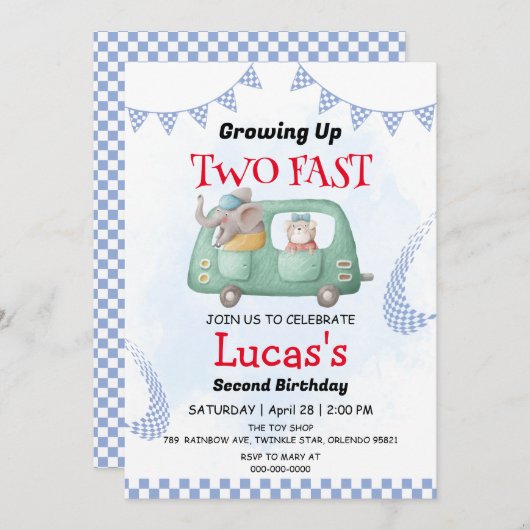 Twee snelle wilde oerwoud race auto 2e verjaardags kaart (Voorkant / Achterkant)