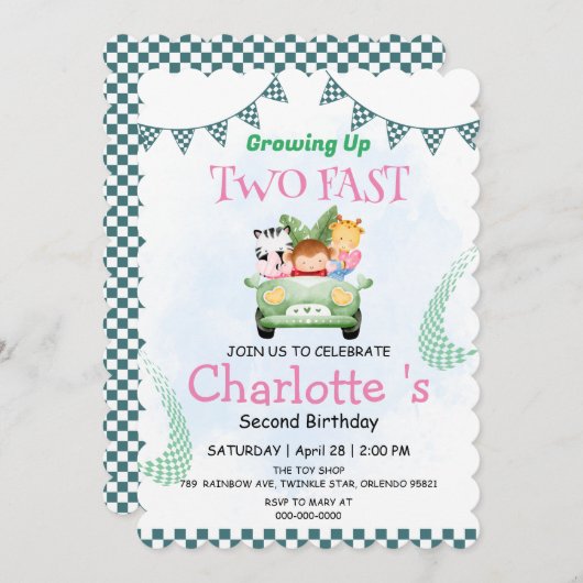 Twee snelle wilde oerwoud race auto 2e verjaardags kaart (Voorkant / Achterkant)