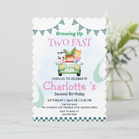 Twee snelle wilde oerwoud race auto 2e verjaardags kaart (Staand voorkant)