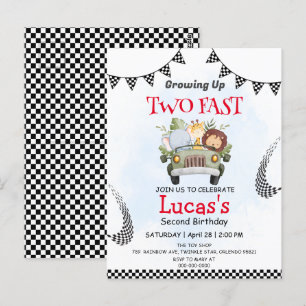 Twee snelle wilde safari raceauto 2de verjaardagsf briefkaart