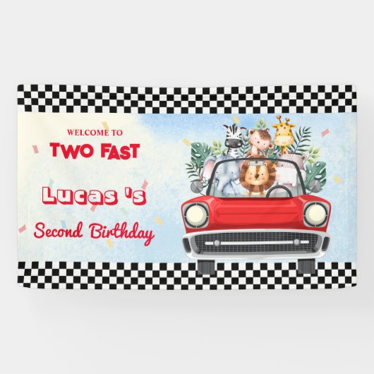 Twee snelle wilde welp oerwoud Race Car 2e HBD Par Spandoek (Horizontaal)