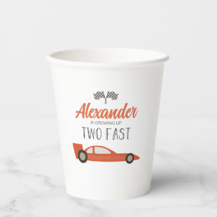 Twee Snelrode Race Auto Verjaardag Papieren Bekers