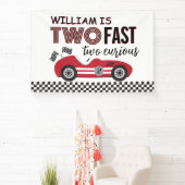 Twee Snelrode Raceauto Tweede Verjaardag Spandoek (Insitu)