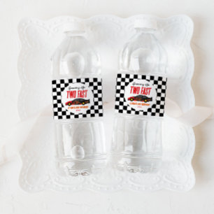Twee Snelrode Vlam Race Auto 2de Verjaardagsfeestj Waterfles Etiket