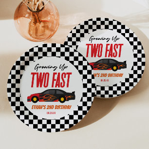 Twee Snelrode Vlam Race Auto 2e Verjaardagsfeestje Papieren Bordje