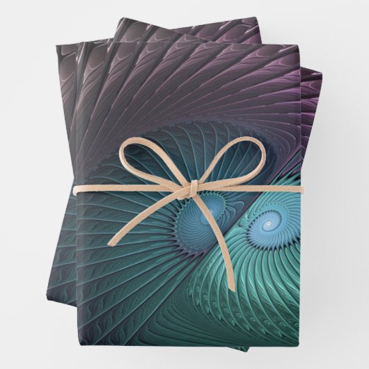 Twee spiralen Kleurrijke Moderne Abstracte Fractal Inpakpapier Vel (In situ)