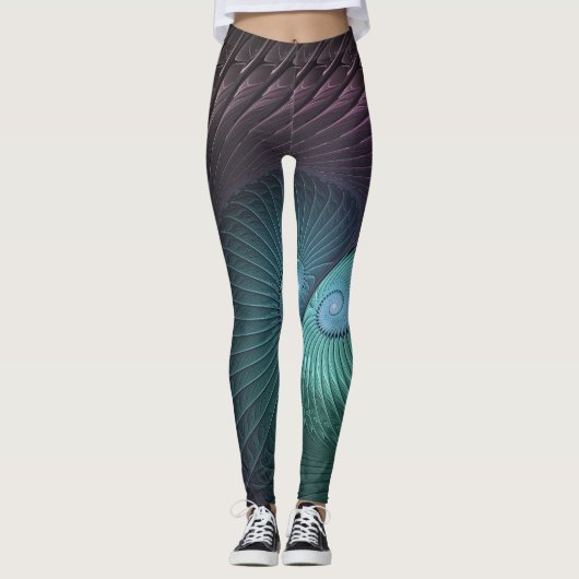 Twee spiralen Kleurrijke Moderne Abstracte Fractal Leggings (Voorkant)