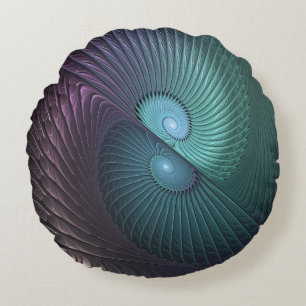 Twee spiralen Kleurrijke Moderne Abstracte Fractal Rond Kussen