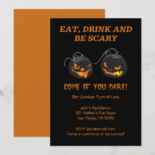 Twee spoky Pumpkins Halloween Party Invitation Kaart