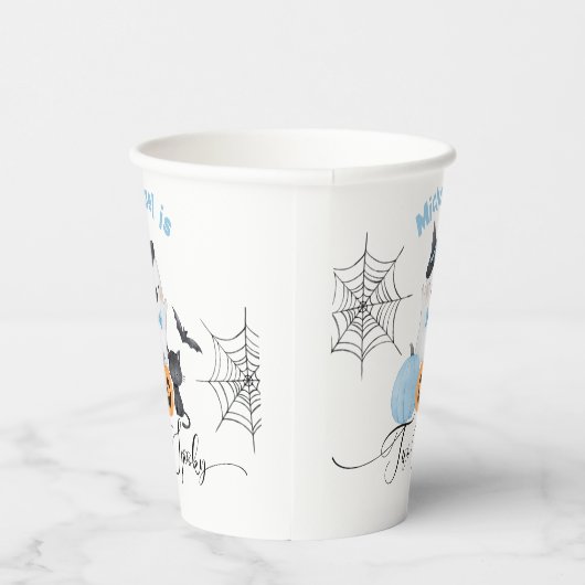 Twee spookachtige Halloween Verjaardag blauw Boo Papieren Bekers (Rechts)