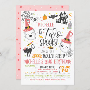 Twee Spooky Birthday Invitation - Girl White Kaart