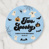 Twee Spooky Blue Halloween 2e verjaardagsfeest Bedankjes Labels (Voorkant)