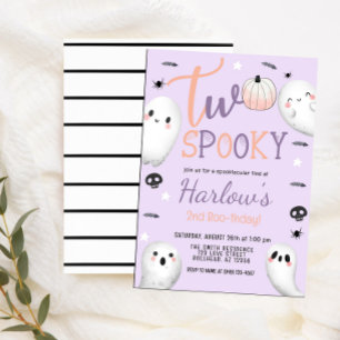 Twee Spooky Ghost Pastel Paarse Halloween Verjaard Kaart