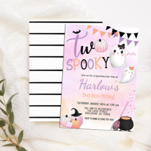 Twee Spooky Ghost Pastel Roze Halloween Verjaardag Kaart
