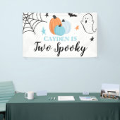 Twee Spooky Halloween blauwe pompoenen 2e verjaard Spandoek (Beurs)