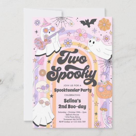 Twee Spooky Halloween Groovy Ghost 2e verjaardag Kaart (Voorkant)