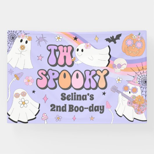 Twee Spooky Halloween Groovy Ghost 2e verjaardag Spandoek (Horizontaal)