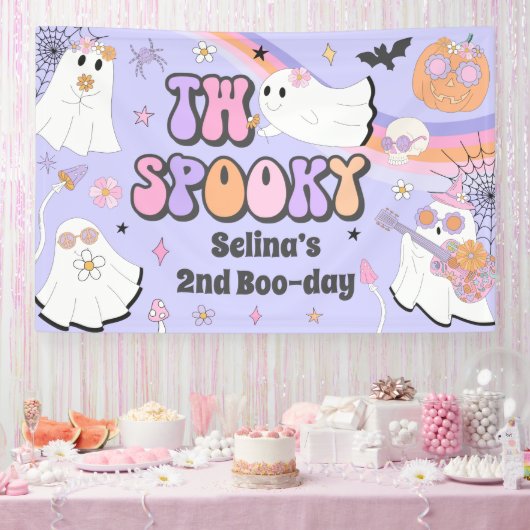 Twee Spooky Halloween Groovy Ghost 2e verjaardag Spandoek (Feest)