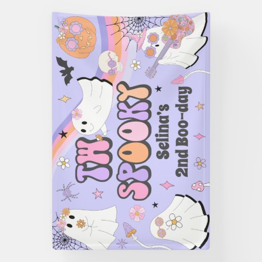 Twee Spooky Halloween Groovy Ghost 2e verjaardag Spandoek (Verticaal)