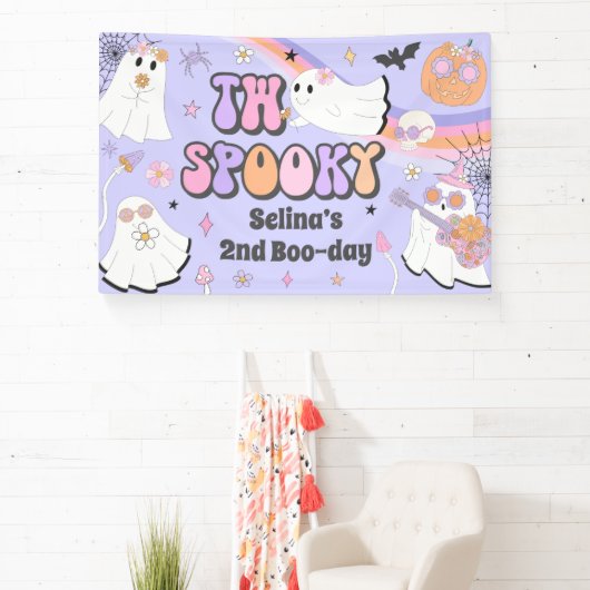 Twee Spooky Halloween Groovy Ghost 2e verjaardag Spandoek (Insitu)