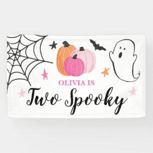Twee Spooky Halloween roze pompoenen 2e verjaardag Spandoek