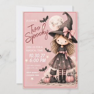 Twee Spooky Meisje 2e Verjaardag Halloween Uitnodi Kaart